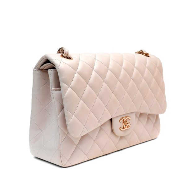 Chanel Light Beige Lambskin Jumbo Classic w  Rose Gold Hardware Hot on Sale