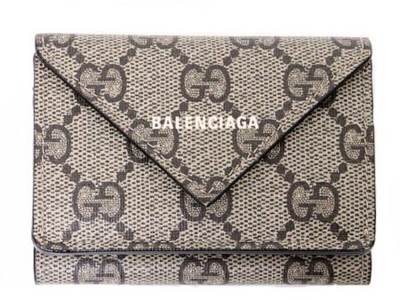 Gucci ?? BALENCIAGA Gucci Balenciaga Collaboration The Hacker Project Paper Mini Wallet Trifold Canvas Leather 681704 Beige Gold Hardware Online