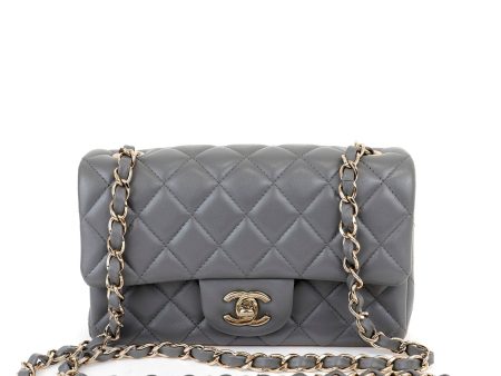 Chanel Dark Gray Lambskin Small Classic Flap with Gold Hardware For Discount