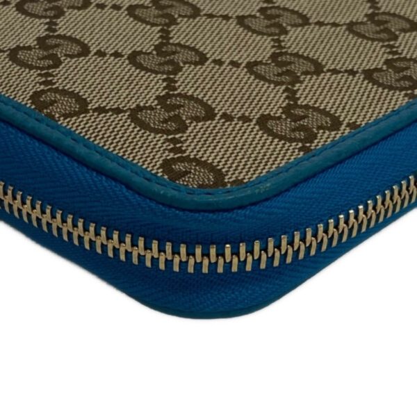 GUCCI 363423 Round Zipper GG Canvas Long Wallet Blue Ladies Cheap