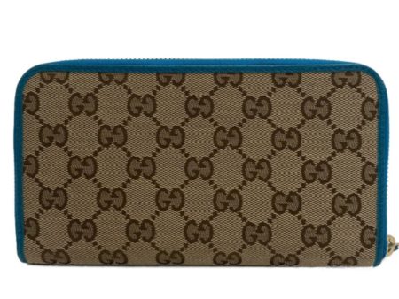 GUCCI 363423 Round Zipper GG Canvas Long Wallet Blue Ladies Cheap