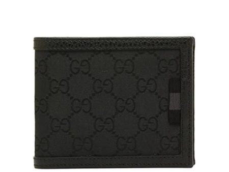 Gucci 260987 1147 Men s Black GG Canvas   Leather Bi-Fold Wallets (GGMW2023) Online now