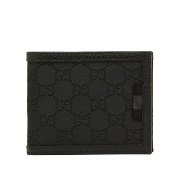 Gucci 260987 1147 Men s Black GG Canvas   Leather Bi-Fold Wallets (GGMW2023) Online now