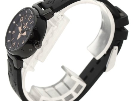 LOUIS VUITTON QA047 Tambour All Black PM 12P Diamond Watch Stainless Steel Rubber Ladies For Discount