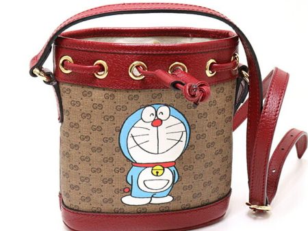 Gucci ?? DORAEMON Doraemon Mini GG Supreme Bucket Bag Women s Shoulder 647801 Beige Red Discount