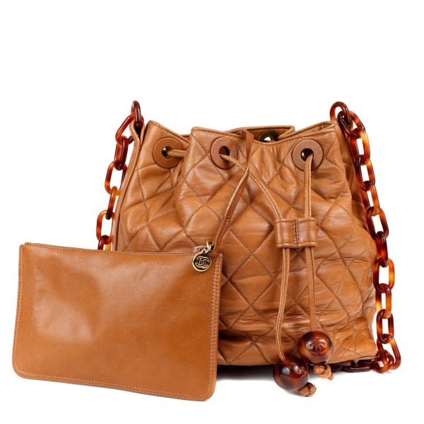 Chanel Camel Bucket Tote with Tortoiseshell Strap Discount