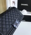 Black leather All black Chanel handbag on Sale