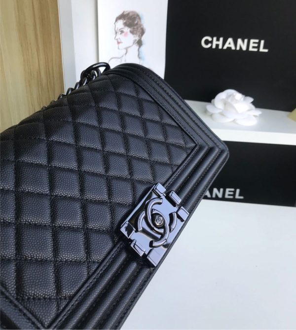 Black leather All black Chanel handbag on Sale