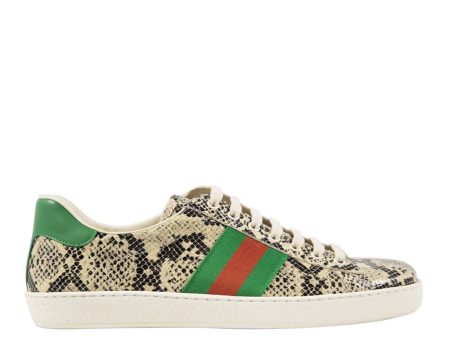 Gucci 386750 19Y30 9771 Men s Shoes Natural, Green & Red Python Print   Cafl-Skin Leather Casual Sneakers (GGM1724) Discount