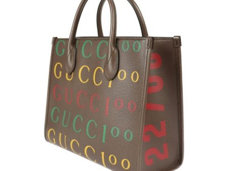 GUCCI 100th Anniversary Tote Bag 680956 Leather Brown Multicolor 2WAY Handbag Shoulder Online Hot Sale