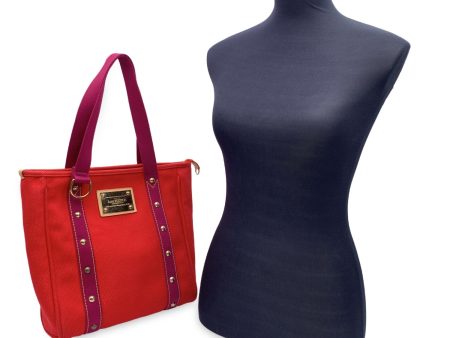 LOUIS VUITTON Red Magenta Cabas Mm Antigua Tote Bag M40034 Handbag Online Hot Sale