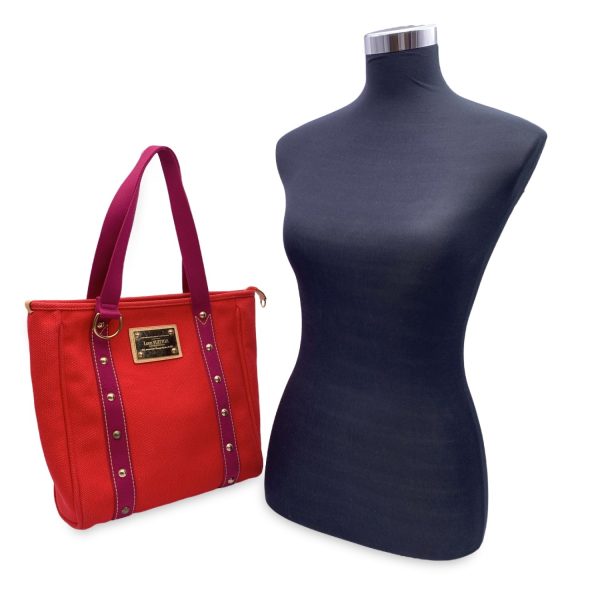 LOUIS VUITTON Red Magenta Cabas Mm Antigua Tote Bag M40034 Handbag Online Hot Sale