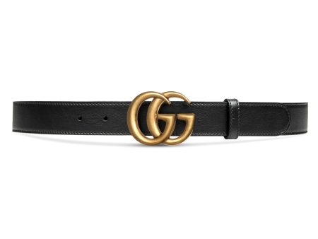 Gucci 414516 AP00T 1000 Belt Black Leather with Gold Double G Buckle Slim 3cm (GGB1009) Online