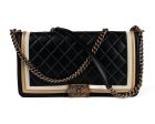 Chanel Tri Color Black Gold Ivory Medium Boy Bag with Antique Gold Hardware Sale