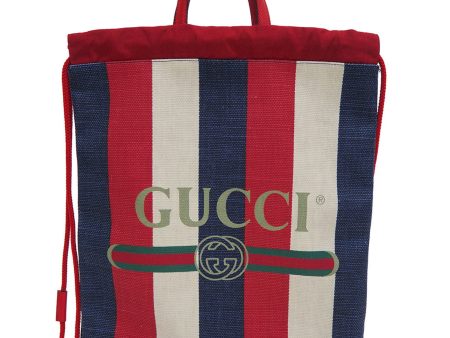 Gucci 473872 drawstring backpack tote rucksack canvas knapsack tricolor Sale