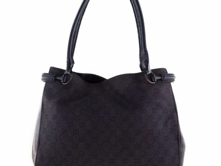 Gucci 101346 GG canvas x leather black unisex tote bag on Sale