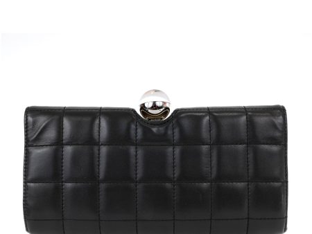 Chanel Black and White Lambskin Square Stitched Clutch with Lucite Knob For Cheap