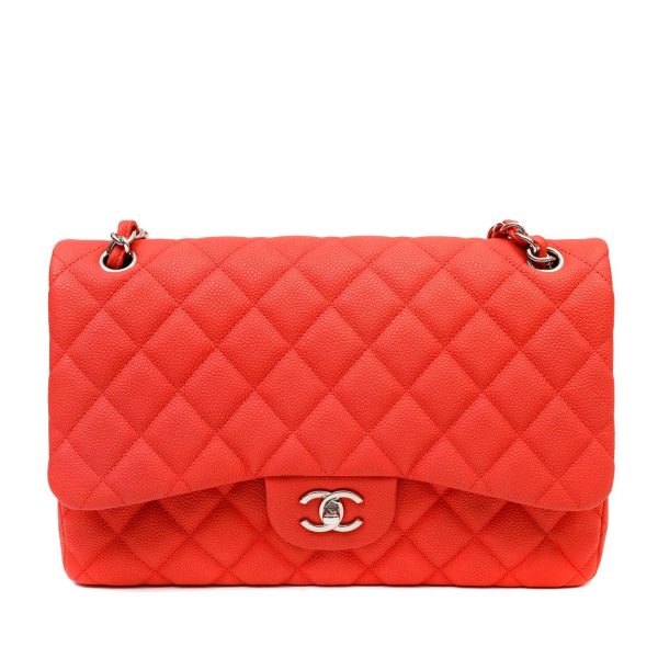 Chanel Salmon Brushed Caviar Jumbo Classic Double Flap Bag on Sale