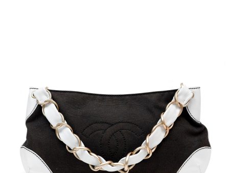 Chanel Black and White Canvas Olsen Shoulder Bag Fashion