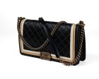 Chanel Tri Color Black Gold Ivory Medium Boy Bag with Antique Gold Hardware Sale