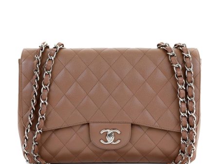 Chanel Caramel Caviar Jumbo Classic Flap Bag Silver Hardware Online Hot Sale