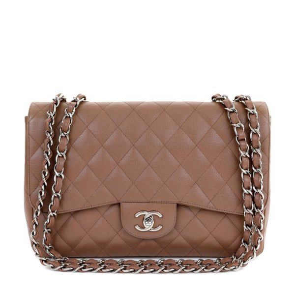 Chanel Caramel Caviar Jumbo Classic Flap Bag Silver Hardware Online Hot Sale