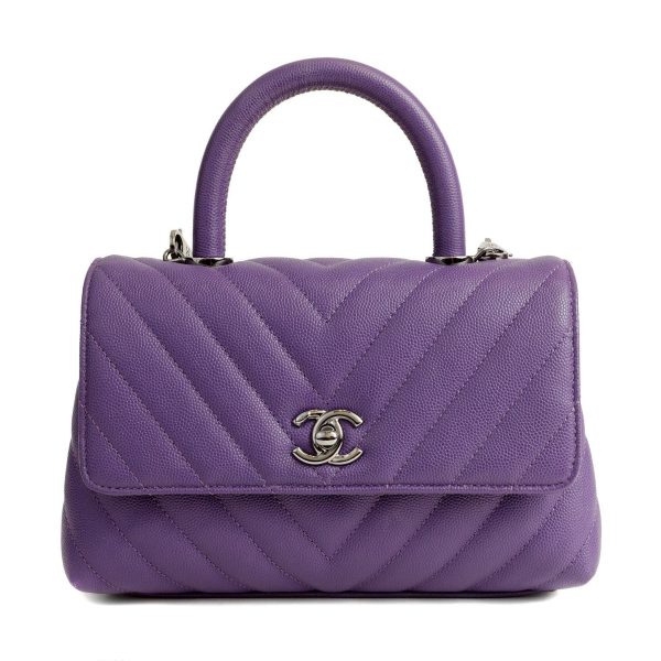 Chanel Purple Caviar Chevron Mini Coco Handle Bag Sale