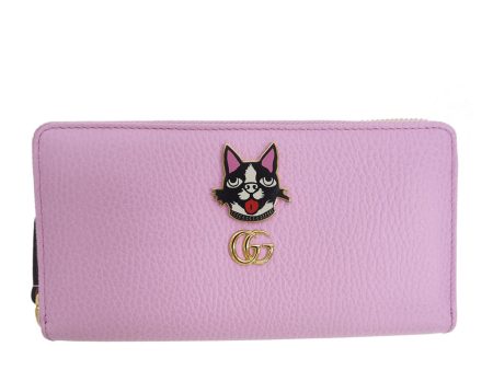 Gucci 499337 GG Marmont Bosco Zip Around Wallet Round Purse Light Pink Dog Boston Terrier For Sale