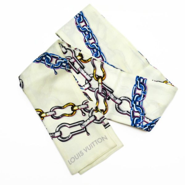 LOUIS VUITTON Bandeau Ribbon Scarf Ivory x Blue 100% Silk MP1691 Supply