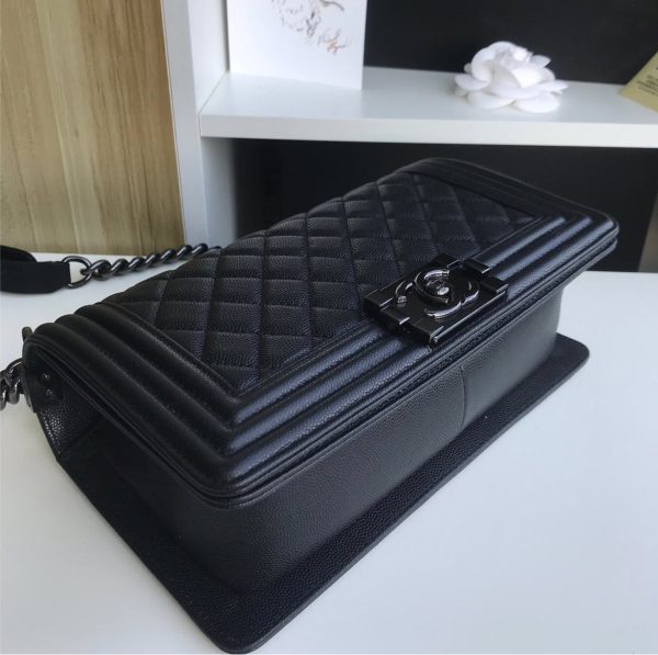 Black leather All black Chanel handbag on Sale