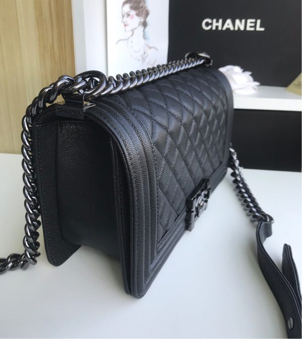 Black leather All black Chanel handbag on Sale