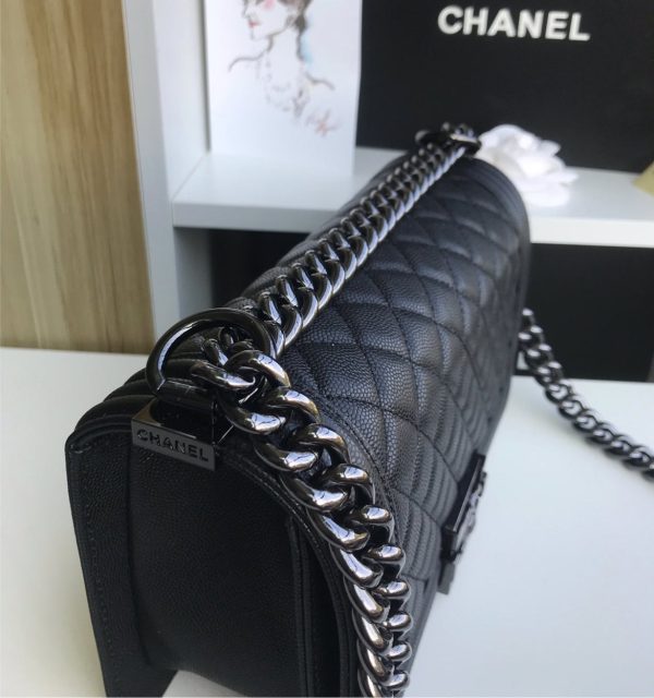 Black leather All black Chanel handbag on Sale