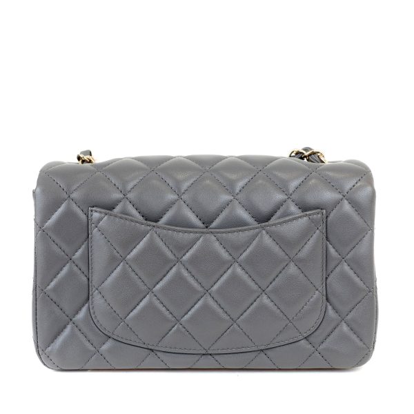 Chanel Dark Gray Lambskin Small Classic Flap with Gold Hardware For Discount