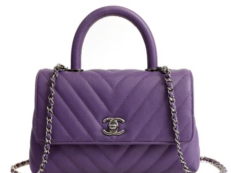 Chanel Purple Caviar Chevron Mini Coco Handle Bag Sale