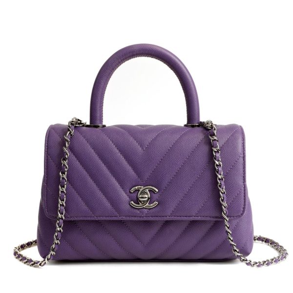 Chanel Purple Caviar Chevron Mini Coco Handle Bag Sale