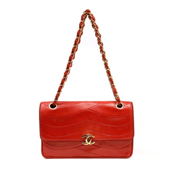 Chanel Vintage Red Leather Scallop Quilted Flap Bag Online now