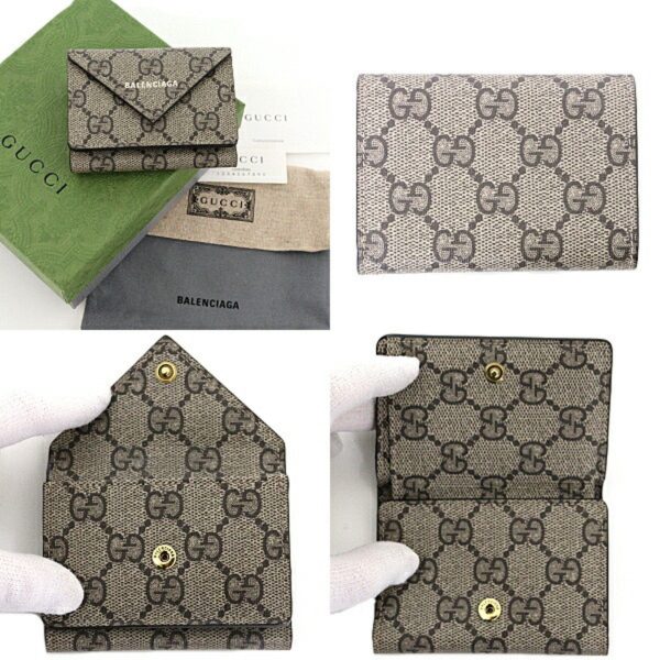 Gucci ?? BALENCIAGA Gucci Balenciaga Collaboration The Hacker Project Paper Mini Wallet Trifold Canvas Leather 681704 Beige Gold Hardware Online