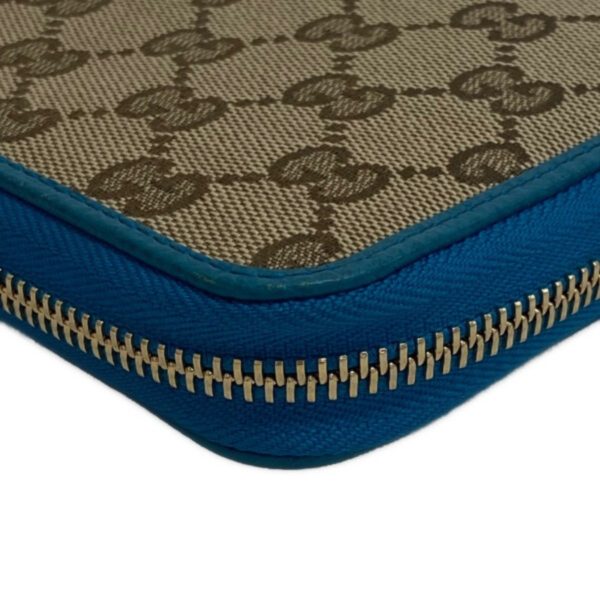 GUCCI 363423 Round Zipper GG Canvas Long Wallet Blue Ladies Cheap