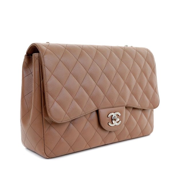 Chanel Caramel Caviar Jumbo Classic Flap Bag Silver Hardware Online Hot Sale