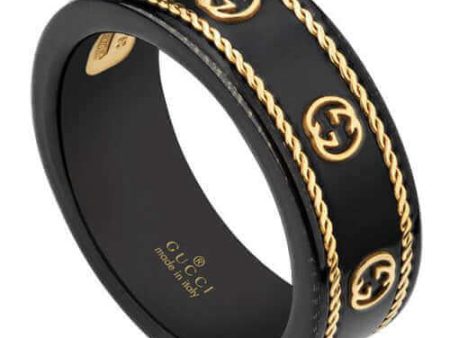 GUCCI 18K Yellow Gold & Black Synthetic Corundum Icon Ring YBC606826001 Online Hot Sale