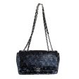 Chanel Black Navy Sequin Classic Flap Bag with Silver Hardware on Sale