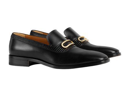 Gucci 750304 AACBM 1000 Men s Shoes Black Horse Calf-Skin Leather   Lizard Geometric G Slip-On Loafers  (GGM1742) Cheap