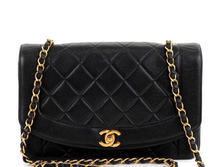 Chanel Black Lambskin Real Princess Diana Classic Medium with Gold Hardware Supply