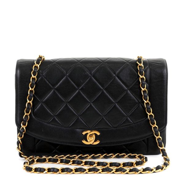 Chanel Black Lambskin Real Princess Diana Classic Medium with Gold Hardware Supply