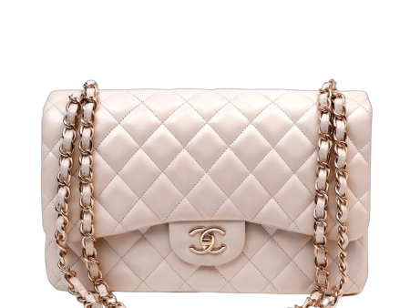 Chanel Light Beige Lambskin Jumbo Classic w  Rose Gold Hardware Hot on Sale