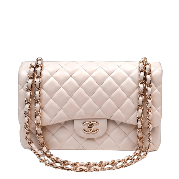 Chanel Light Beige Lambskin Jumbo Classic w  Rose Gold Hardware Hot on Sale