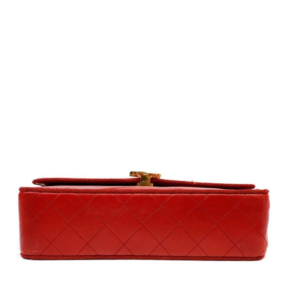 Chanel Vintage Red Leather Scallop Quilted Flap Bag Online now