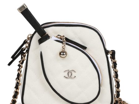 Chanel  Monte-Carlo  Mini Crossbody Tennis Bag White Canvas Light Gold Hardware For Sale