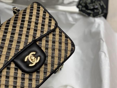 Chanel Raffi Jute striped Flap Bag For Cheap