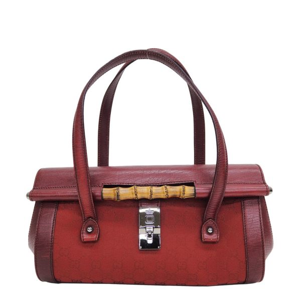 Gucci 111713 GG canvas bamboo handbag red tubular shoulder Supply